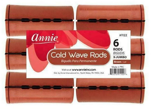 Annie Jumbo Cold Wave Rods with Rubber Band for Hair Curling and Perm Styling - Brown - Set of 3 Packs of 6 (18 Pieces)