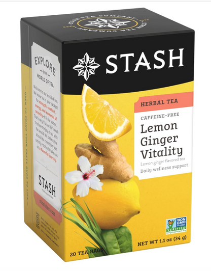 Stash Tea Lemon Ginger Herbal Tea - Naturally Caffeine Free, Non-GMO Project Verified Premium Tea with No Artificial Ingredients, 20 Count