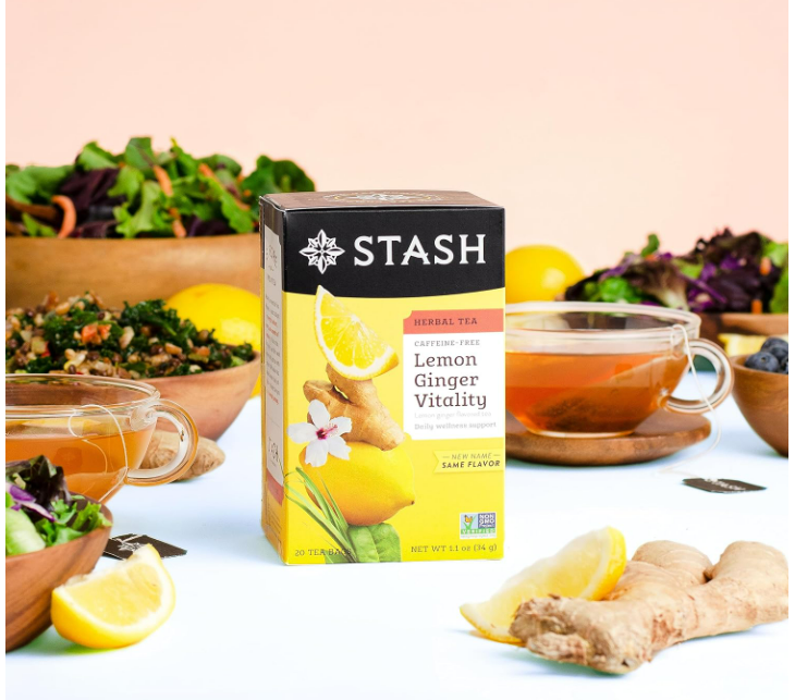 Stash Tea Lemon Ginger Herbal Tea - Naturally Caffeine Free, Non-GMO Project Verified Premium Tea with No Artificial Ingredients, 20 Count