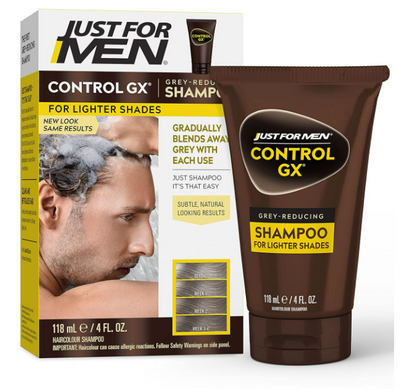 Just for Men Control GX Grey Reducing Shampoo for Lighter Shades of Hair, Blonde to Medium Brown, Gradual Hair Color, 4 Fl Oz - Pack of 1 (Packaging May Vary)