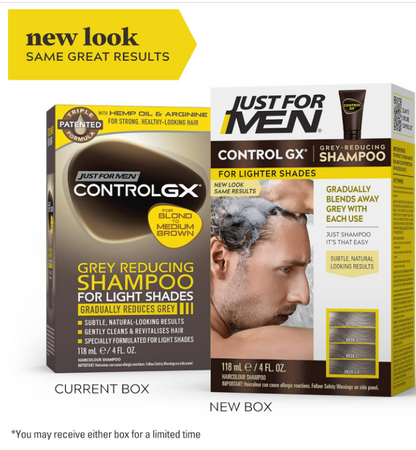 Just for Men Control GX Grey Reducing Shampoo for Lighter Shades of Hair, Blonde to Medium Brown, Gradual Hair Color, 4 Fl Oz - Pack of 1 (Packaging May Vary)