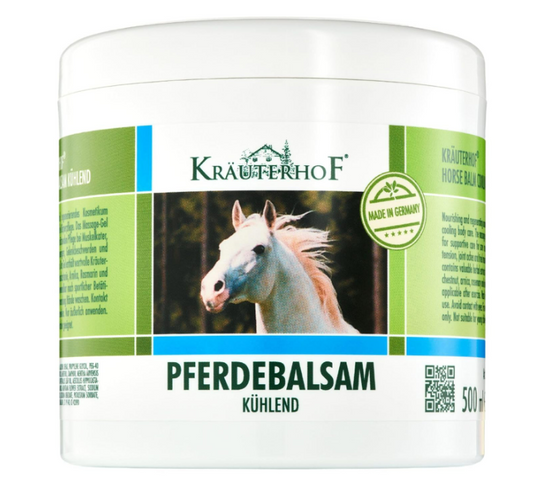 Kräuterhof Horse Balm Cools and Revitalises Precious Herbal Extracts from Horse Chestnut Arnica Rosemary and Mint Oil 500 ml Tub Sealed with Aluminum Foil