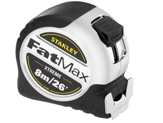 STANLEY FATMAX XTREME Tape Measure Metric/Imperial System 8M 32mm Wide with Chrome Case and Rubber Grip 5-33-891 (Packaging may vary)