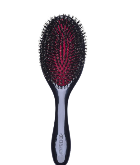 Denman Cushion Hair Brush (Medium) with Soft Nylon Quill Boar Bristles - Porcupine Style for Grooming, Detangling, Straightening, Blowdrying and Refreshing Hair – Black, D82M